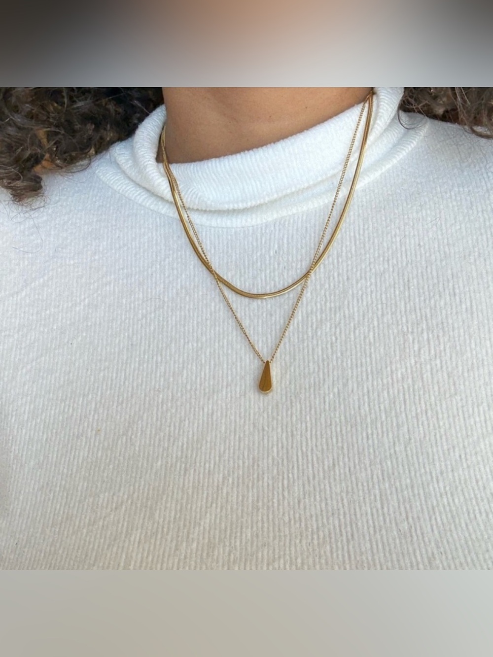 Gold Plated Stainless Steel 1pc Layered Teardrop Necklace — Minimalist Chic